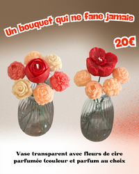 Vase + fleurs de cire parfumée